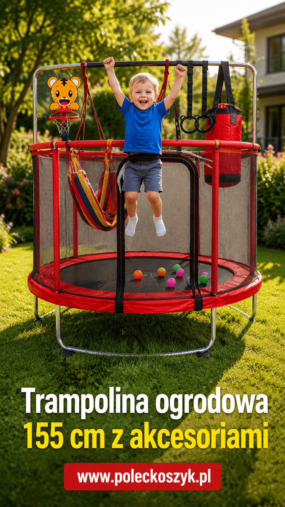 Skacz, rzucaj, trenuj i baw się – trampolina 155 cm z akcesoriami, która zmienia ogród w centrum zabawy