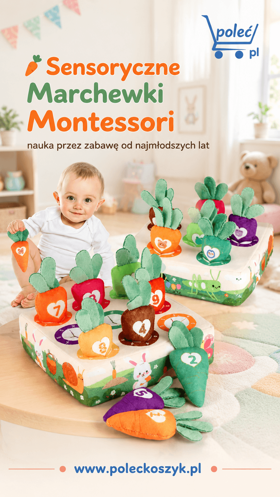 Zabawka Montessori „Wyciągnij Marchewkę” – nauka przez zabawę od pierwszych miesięcy życia