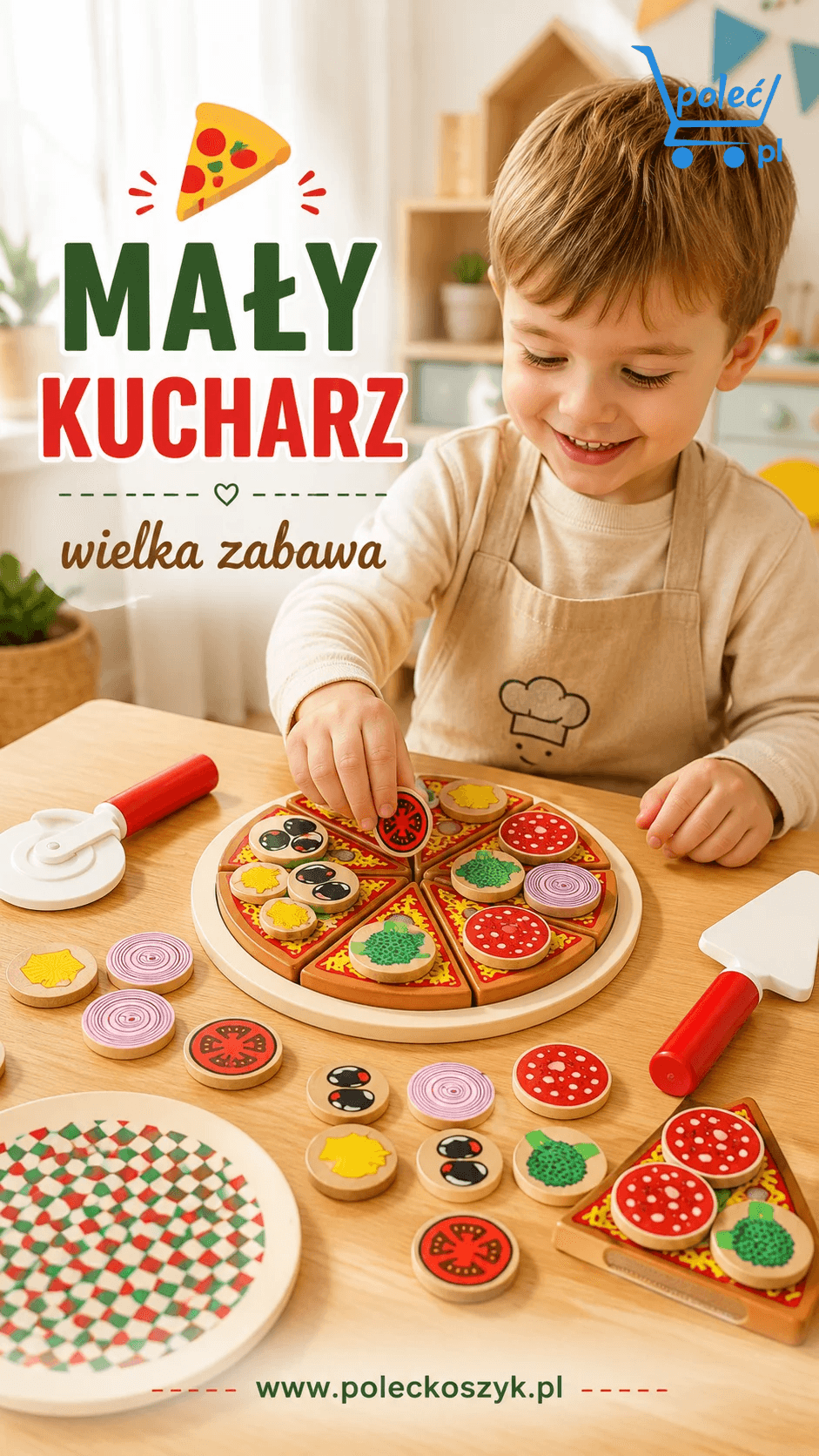Mały kucharz, wielka zabawa – drewniany zestaw do krojenia i dekorowania pizzy